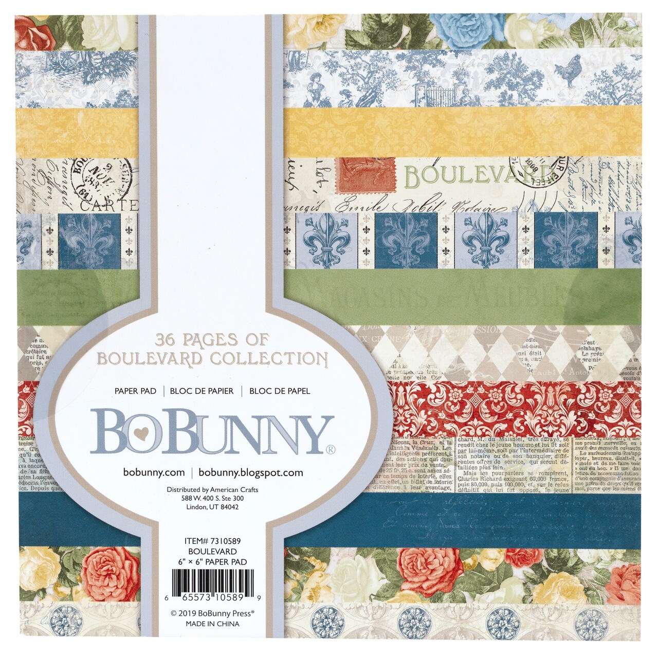 BoBunny Single-Sided Paper Pad 6"X6" 36/Pkg-Boulevard, 12 Designs/3 Each